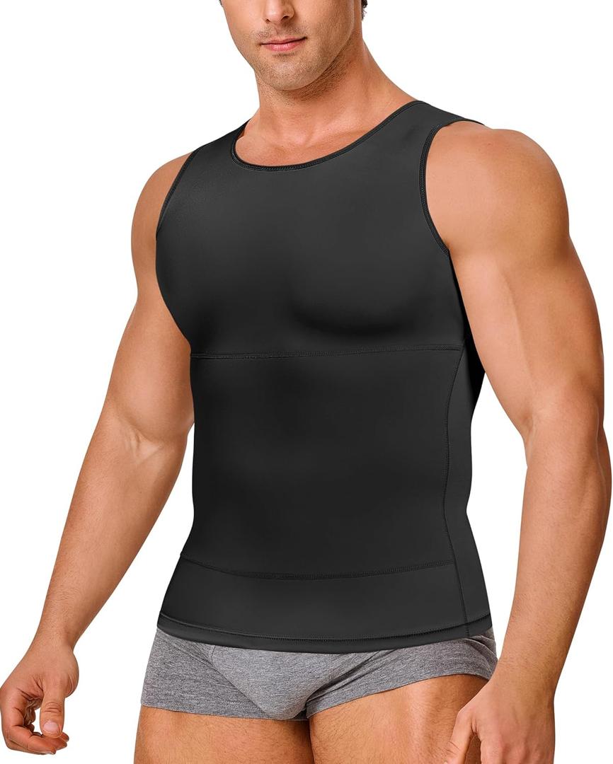 Gotoly Men Compression Shirt Shapewear Slimming Body Shaper Vest Undershirt Tummy Control Tank Top (X-Large, Black)