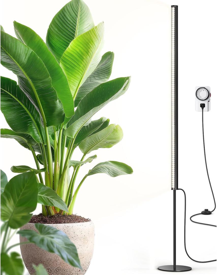 Barrina T1S Standing Grow Light for Indoor Plants with Timer, 65W 5000K High PPFD Full Spectrum, Tera Series Vertical Grow Lights Adjustable Height 5FT-5.6FT, Foot Switch, Non-Glare Design, Black