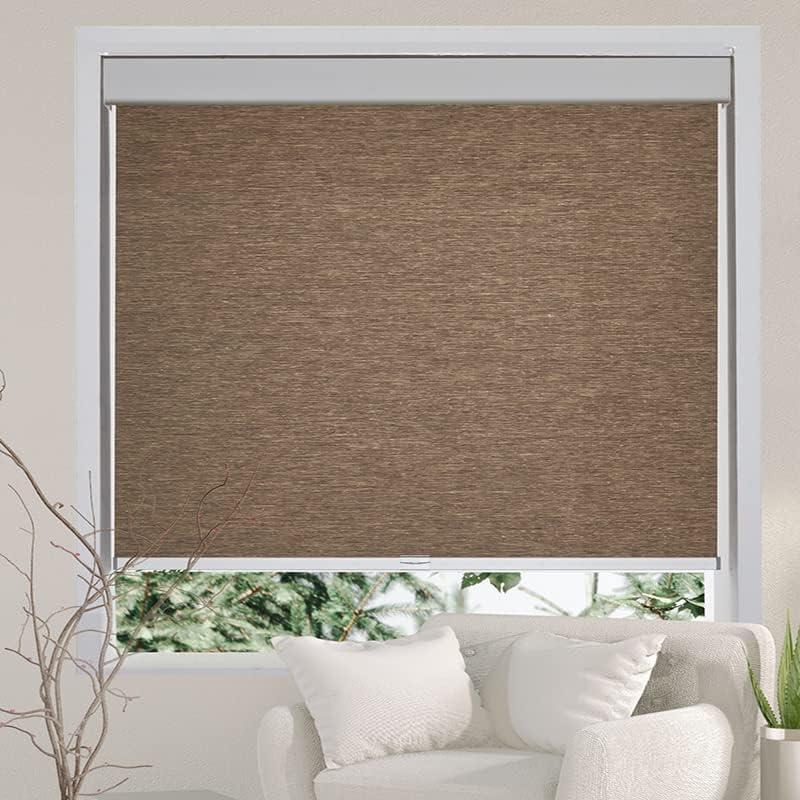 Persilux Roller Shades Light Filtering Cordless Free-Stop Roller Blinds for Windows (Brown 31" W x 72" H) Natural Woven UV Protection Privacy Window Shades for Home, Living Room, Office, Doors, Patio