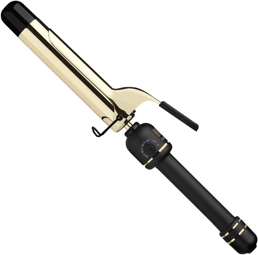 HOT TOOLS 24K Gold Professional 1 1/4" Extended Barrel Curling Iron with Clamp for Tousled Curls - 24K Gold Technology for Long-Lasting Results & Longer Barrel for Easy Styling