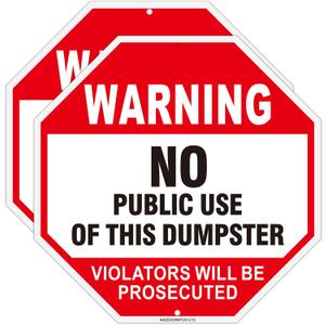 No Dumping Sign, No Public Use of Dumpster Sign, Violators Will Be Prosecuted, 2Pack-12"x12" Engineer Grade Rust Free Reflective Aluminum, Fade/Weather Resistant, UV Protected, Easy to Mount