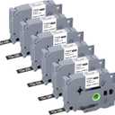 6-Pack TZe-335 Label Tape White on Black Replacement for Brother TZe335 TZ-335 P Touch Label Tape 12mm 0.47 Laminated TZe TZ Tape Work with Brother PT-D210 PT-D220 PT-H110 PT-H100 D400AD Label Maker