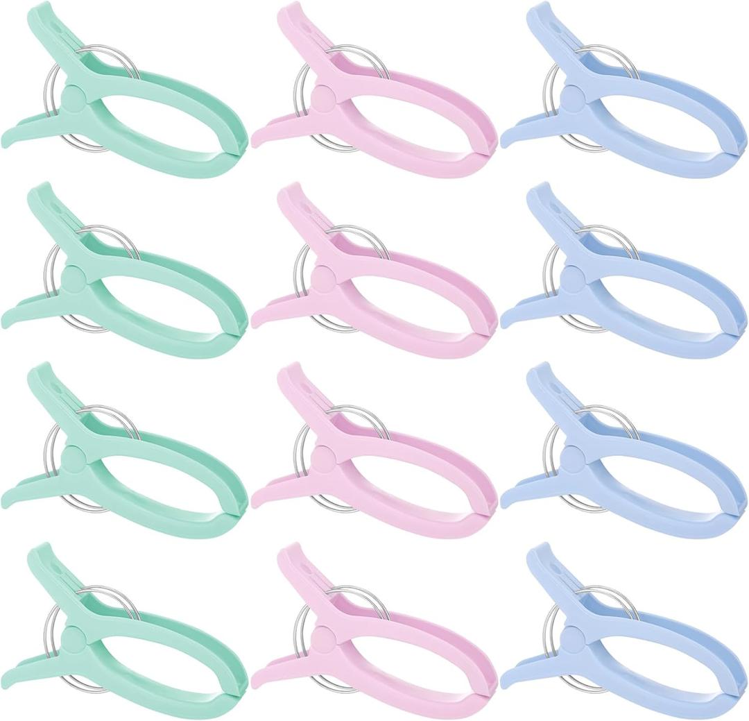 Yousoontic 12 Pcs Sew Jumbo Quilting Clamps Beach Towel Clips Blanket Clothes Pin Plastic Quilt Clamps Extra Large Clips for Sewing Crafting Fabric Clothes Cruise Vacation, 3 Colors