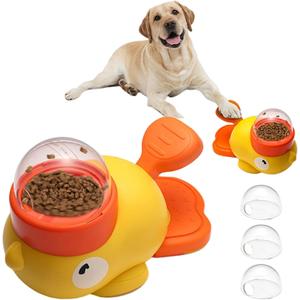 Dog Treat Dispenser Toy, Duck-Shaped Interactive Dog Feeder Toy with 3 Grain Outlets Covers, Easy to Clean Pet Treat Dispens