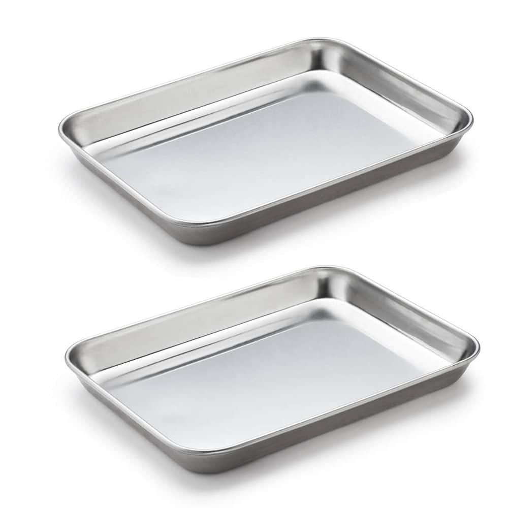2 Pack Stainless Steel Tray Non Toxic Heavy Duty Thickening Pan for Kitchen Baking, Lab Instrument, Dental, Medical Surgical Instrument, Pet Treatment, Jewelry ToolsMedium