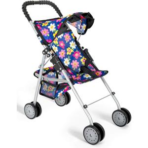 My First Doll Stroller for Kids  Foldable Baby Toy Doll Stroller with Safety Belt & Storage Basket, Pretend Play Fits up to 18 Dolls, Double Wheels on All 4 Legs  Best Gift for Girls & Boys (Flower Design)