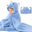 ROMASA Baby Bath Towel Ultra Soft Hooded Towel Highly Absorbent Bathrobe Blanket Toddlers Shower Gifts for Boys Girls-27.5" x 55" (Blue Elephant)