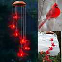Cardinal Solar Wind Chimes for Outside, Solar Powered Red Bird Chime Light, Cardinal Gifts for Mother Mom Grandma Women Birthday, Hummingbird Decor for Patio, Deck, Yard, Garden, Home