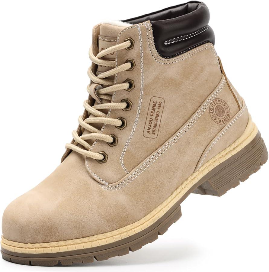ANJOUFEMME Combat Work Hiking Boots for Women - Ladies Casual Waterproof Outdoor Boots, Walking Hiking Shoes, Backpacking Boots 8