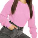 Urban CoCo Women's Solid Long Sleeve Crew Neck Knitted Pullover Sweater Tops (Pink, XL)