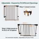 Cumbor 29.243" Baby Gate for Stairs, Wall-Mounted (Drill Required), Expandable No Bottom Bar Dog Gate, Auto Close Extra Wide Walk Thru, Pet & Toddler Proof Gate, Top & Bottom of Stairways (Brown)