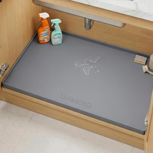 Extra Thick Silicone Mat Waterproof with Raised Edge 34" x 22", Under Sink Mat for Kitchen & Bathroom, Kitchen Cabinet Liner, Multi-Purpose for Storage & Protection, Gray