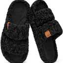 EverFoams Womens Fuzzy Open-toe Slippers Soft Comfy Memory Foam Indoor House Shoes US 9-10