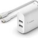 Belkin 24W Dual Port USB Wall Charger w/ USB-C Cable Included - Fast Charging iPhone 16 Charger for Power Bank, iPad & iPad Pro, Samsung Galaxy S25, Google Pixel, & More