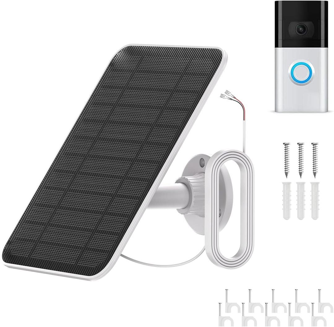 5W Solar Charger for R-ing Doorbell, 19.6FT Cable Waterproof Solar Panel for R-ing Battery Doorbell Plus/Pro/3/3+/4, Wireless Solar Power Supply, Cable & Adjustable Mount (4w Solar Panel)