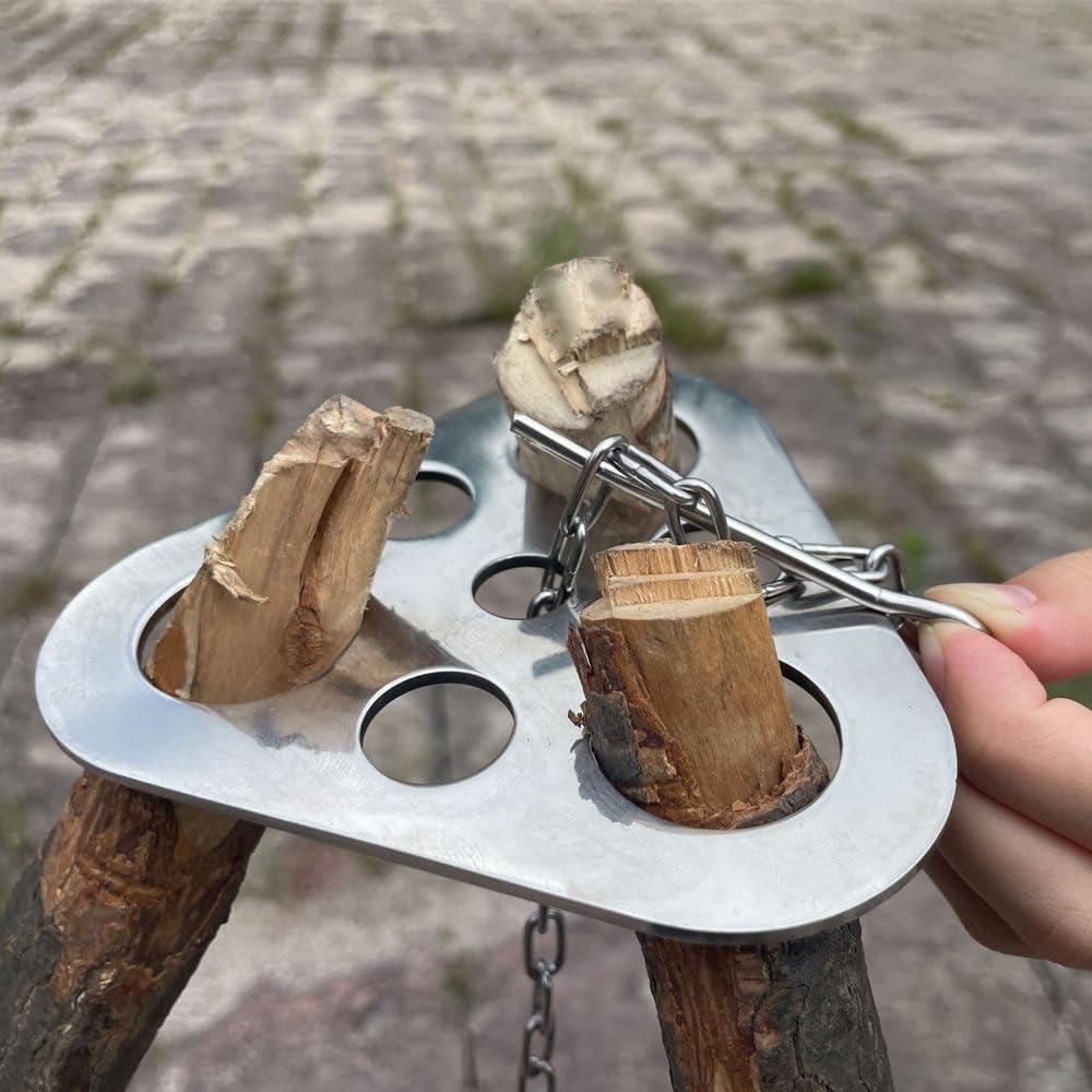 Camping Tripod BoardTurn Branches into Campfire Tripod Stainless Steel Campfire Support Plate with Adjustable Chainfor Hanging Cookware,Portable Camping Gear (Plus)