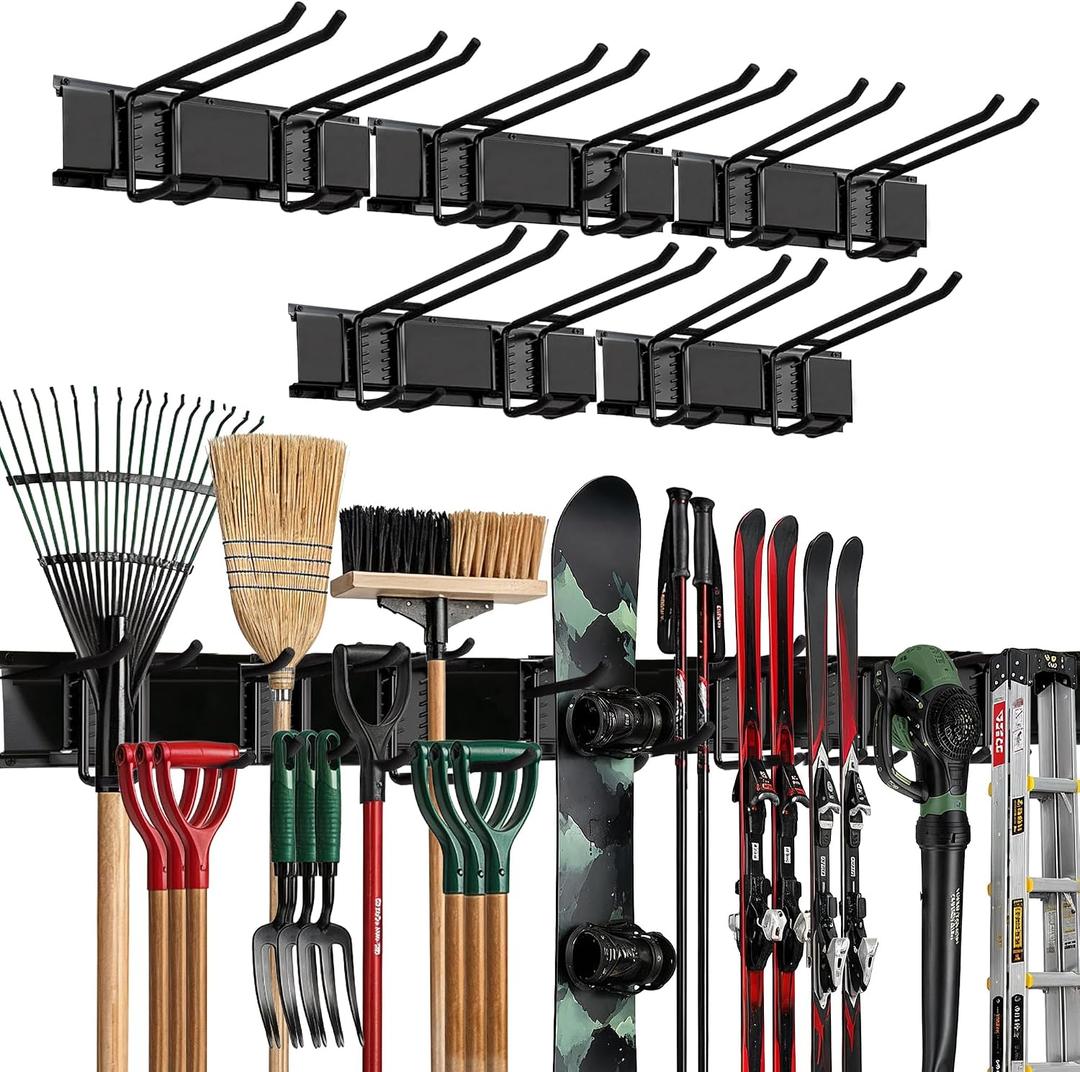 TIDYME Garage Wall Organizer | 80" Heavy-Duty Tool Storage Rack | Adjustable Double-Layer Hooks | 500 lbs Capacity | Carbon Steel Wall Mount Holder for Shovels, Rakes, Ladders & Power Tools
