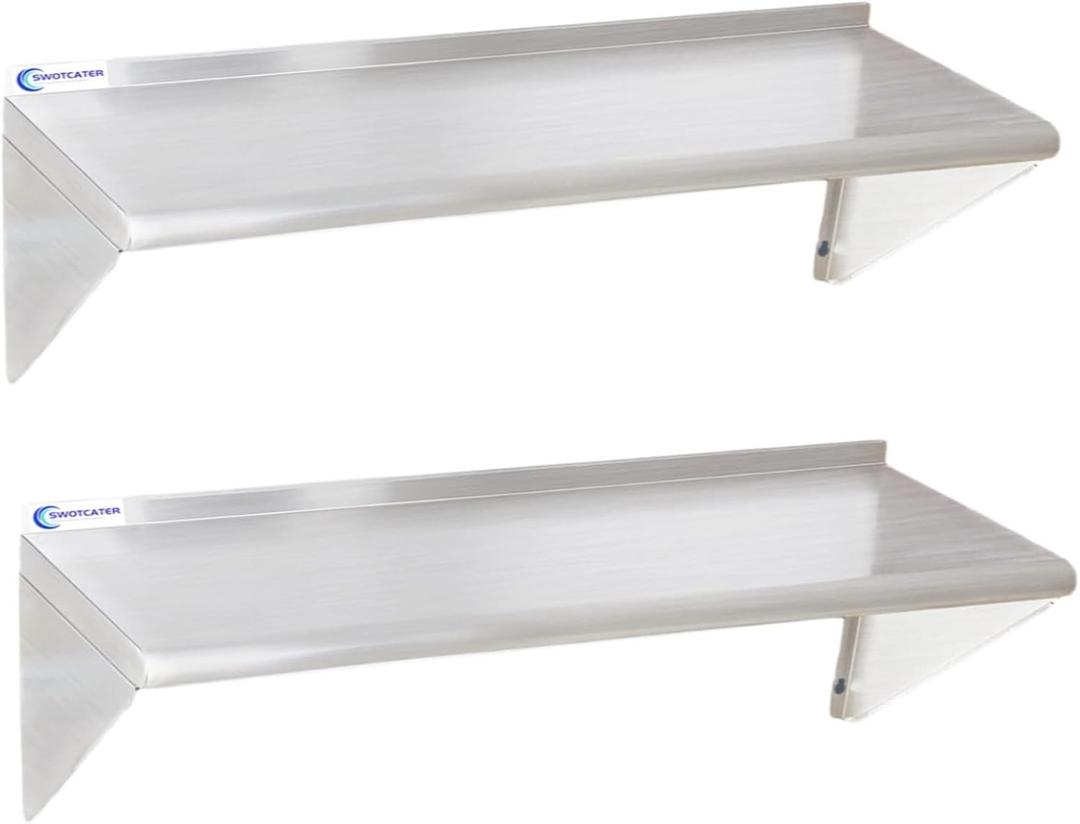 Stainless Steel Shelf 2 Pack 14"x48", Wall Mounted Metal Shelves