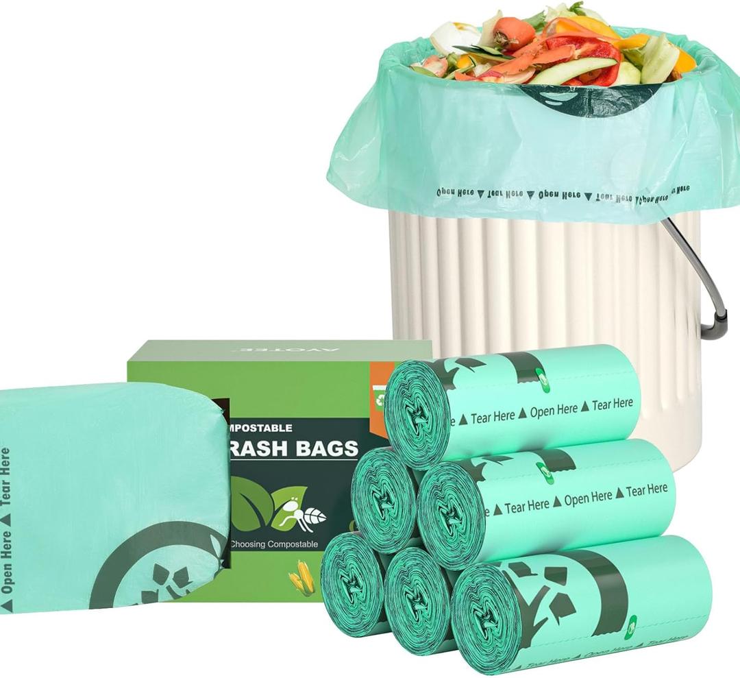 AYOTEE 150 Count Compostable Trash Bags 1.2 Gallon Small Trash Bags, Small Compost Bags for Countertop Bin, Unscented Biodegradable Trash Bags Small Garbage Bags for Bathroom Home Kitchen Office