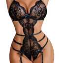 Avidlove Women's Deep V Teddy Lingerie Sexy Lace Bodysuit Cut Out Garter Lingerie Sets, Small