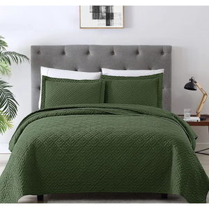 Home Quilt Set King Size Olive Green 3 Piece,Lightweight Soft Coverlet Modern Style Squares Pattern Bedspread Set(1 Quilt,2 Pillow Shams) Olive Green 94"x210"