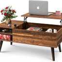 WLIVE Lift Top Coffee Table for Living Room,Small Coffee Table with Storage, Adjustable Shelf and Storage Compartment, Mid Century Modern Living Room Table, Wood, Rustic Brown