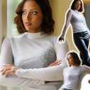 Avidlove Mesh Top for Women Long Sleeve See Through Shirt Mock Neck Sheer Blouse Clubwear Party XS-3XL (White, L)