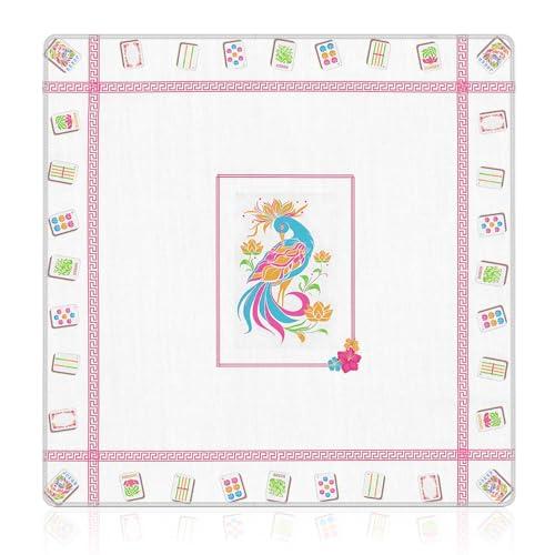 LZYRF Chinoiserie Phoenix Mahjong Mat 31.5 x 31.5 in, Colorful Oriental Bird Lotus Flower Anti Slip and Noise Reduction Game Table Cover for Mahjong Dominoes Card Board Tile Games