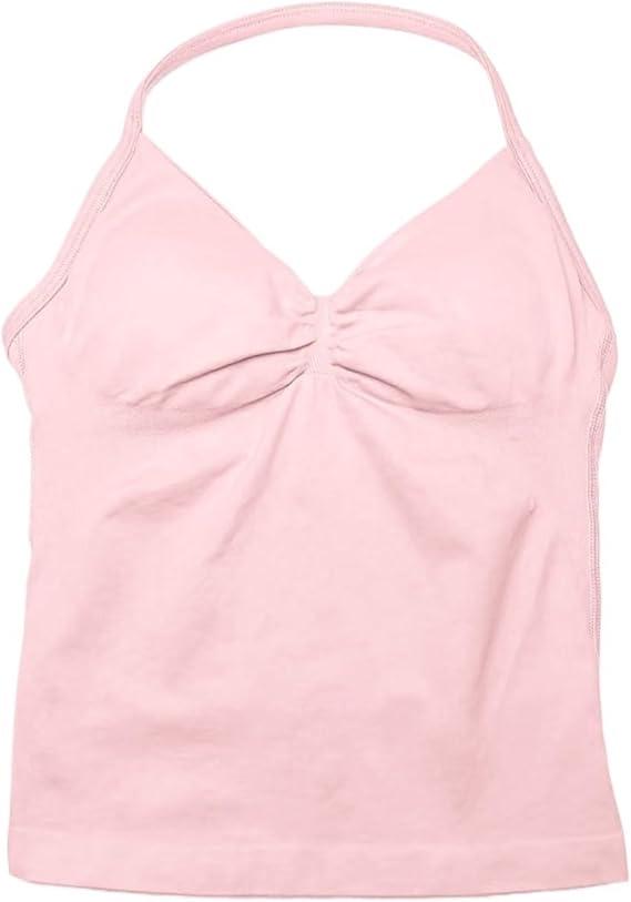 Longline Strappy Top Sports Yoga Vest Women's Fitness Tank Top Gym Beautiful Open Back Bra Running Workout Halter (Large, Pink)