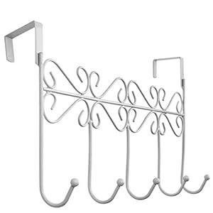 Youdepot Over The Door Hook, Over Door Towel Rack, Over Door Coat Rack, Door Hanger Hook，Clothes, Belt, Hat, Behind Back of Bathroom, Towel Hanger 5 Hooks, White.