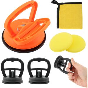 3 Pcs Car Dent Puller,Dent Repair Kit with Rag and Waxing Sponge Block Powerful Car Indent Remover for Cars Body Indent Glass Screen Tiles and Lifting Objects Moving(Color:Orange+Black)