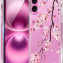 bicol for iPhone 16 Case with Screen Protector, Enhanced Camera Protection, Crystal Acrylic Clear with Fashionable Designs for Girls Women, Slim Fit Protective Phone Cover 6.1" Blooming Cherry
