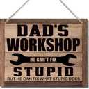 Dad's Workshop Sign, Decorative Hanging Wood Plaque for Wall, Woodworking Decor, Workshop Garage Decor, Funny Garage Decor Signs, Dad Birthday Gift, Father's Day Gift for Dad from Daughter Son, 2 Pack