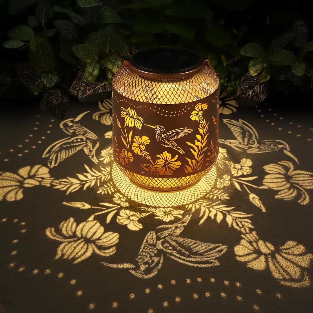 Solar Lanterns Outdoor Waterproof, Birthdays Gifts for Women Mom and Grandma, Metal Hanging Lanterns Hummingbird Decor Garden Decorative Solar LED Light for Yard, Patio, Lawn, Porch, Backyard