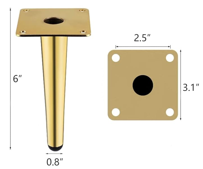 Gold Metal Furniture Legs Heavy Duty Straight Furniture Feet DIY Modern Replacement Legs for Cabinet Sofa Couch Chair-Set of 3 (Gold, 6")