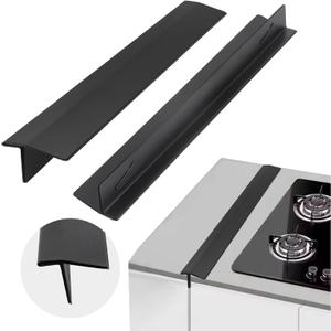 2 PCS Expandable Stainless Steel Stove Gap Covers (13.8"-27.5"), Kitchen Counter Filler Strip,Easy Retractable Length Cooktop Trim KitOven Gap FillerHeat Resistant Guard Between (Black)
