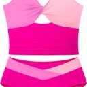 Girls Swimsuit Color Block Girls Bathing Suit Twist Tankini Set Two Piece Girl Swimwear Bikini Set for 9-16 Years (17-18 Years, Pink)