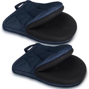 1 Pair Short Oven Mitts - Silicone Kitchen Oven Gloves High Heat Resistant 500, Mini Oven Mits with Non-Slip Grip Surfaces and Hanging Loop for BBQ, Baking, Cooking and Grilling (Dark Blue)