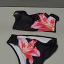 RoseSeek Girl's 2 Piece Striped Bowknot Swimsuit Set Wireless Cute Bathing Suit Summer Beachwear Bikini Sets (10 Years, Floral Black)