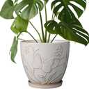 MPotTo 8 Inch Ceramic Pots for Plants Large Planter Pot with Drainage Hole and Saucer Round Flower Pot for Indoor Outdoor Decor, White,  Butterflies and Flowers White