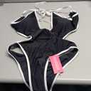 HYPERFIRE Women's Sexy Criss Cross Halter Contrast Binding Swimsuit One Piece Monokini Bathing Suit Black and White X-Large