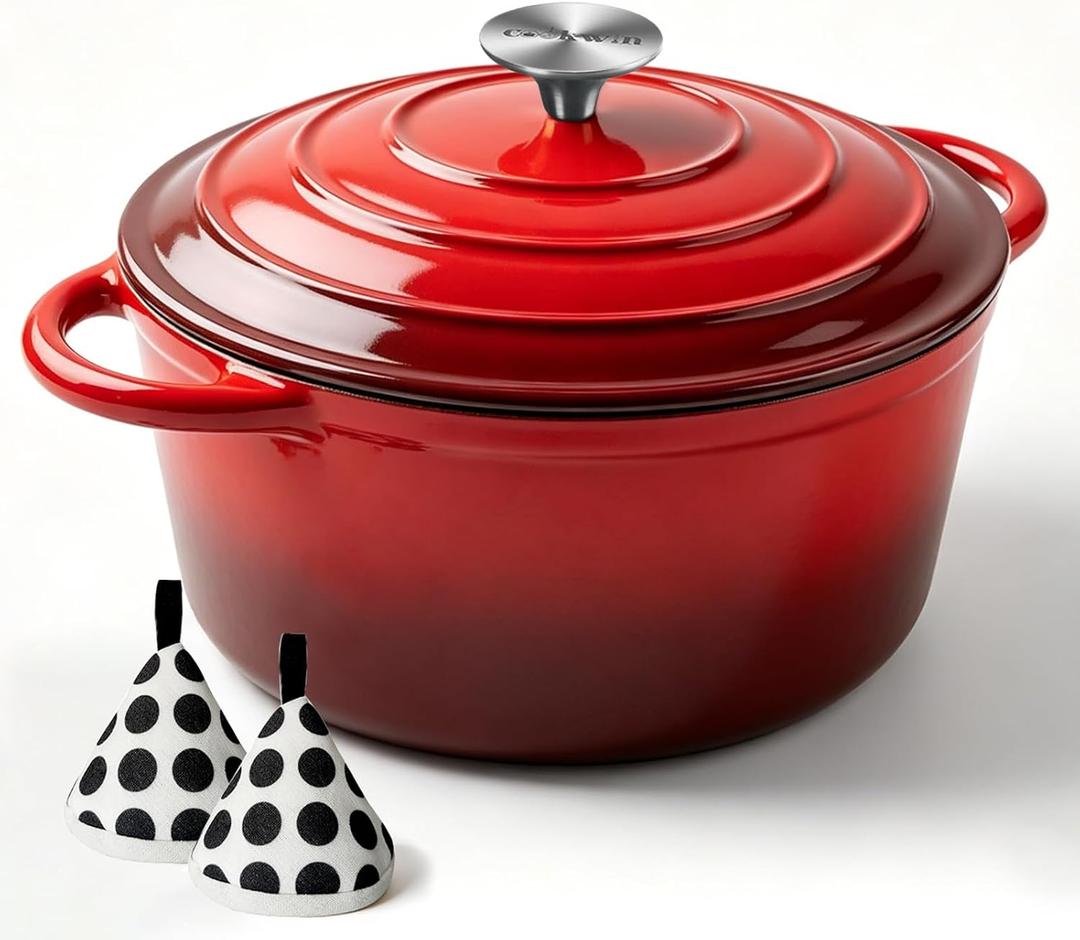 6 Quart Enameled Cast Iron Dutch Oven with Lid, Heavy Duty Cast Iron Pot for Braising, Stews, Roasting, Soup, Casseroles & Bread Baking, Nonstick Enamel Interior, Oven Safe to 500°F