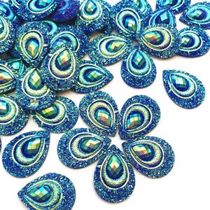 Sparkly Buttons Drop AB Color Sew On Crafts Rhinestones Flatback Beads Sewing for Costume Wedding Dress Decorations 18x25mm 50pcs (Blue)