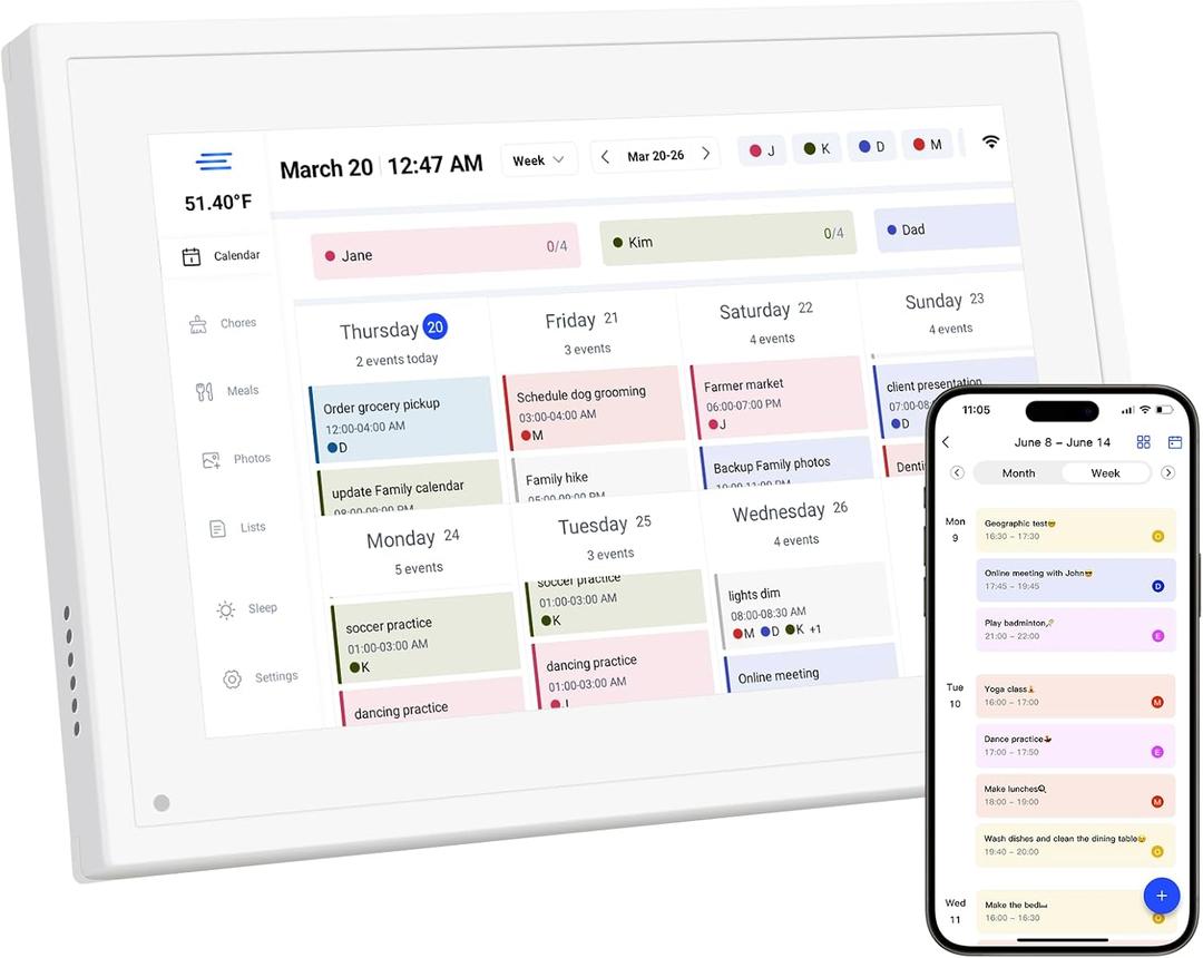 Ekasoco 10.1 Inch Digital Calendar,IPS HD Touchscreen Interactive Display,Smart Family Planner,Smart Calendar for Seamless Scheduling,Digital Picture Frame for Displaying Photos/Videos