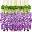 Yunsailing 108 Pack 43.2 in/ 3.6 ft Artificial Fake Wisteria Hanging Flowers Wisteria Faux Flowers Garland Silk Vine Rattan Long Hanging Flowers String for Home Outdoor Wedding Party(Dark Purple)