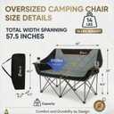 Oversized Fully Padded Camping Chair, Heavy Duty 650LB Folding Camping Loveseat, Quad Fold Double Camping Couch with Cup Holders & Carry Bag for Outdoor, Lawn, Sports Events Black