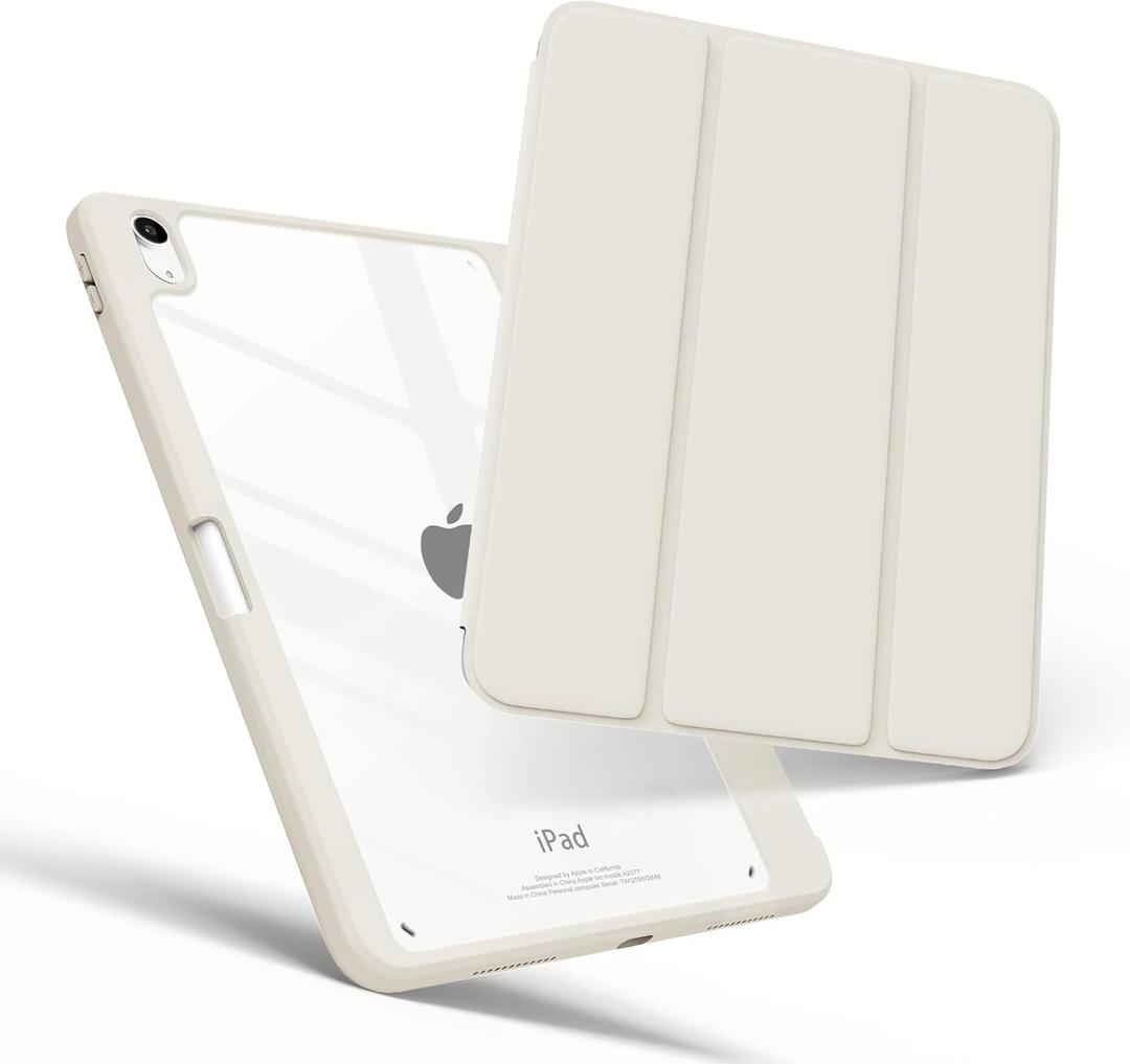 for iPad Air 11 inch M3/2(2025/2024),iPad Air 5th Generation case 2022 with Pencil Holder, Air 4th Gen case,Slim Smart Cover with Clear Shell for iPad Air6th Case,Creamy White