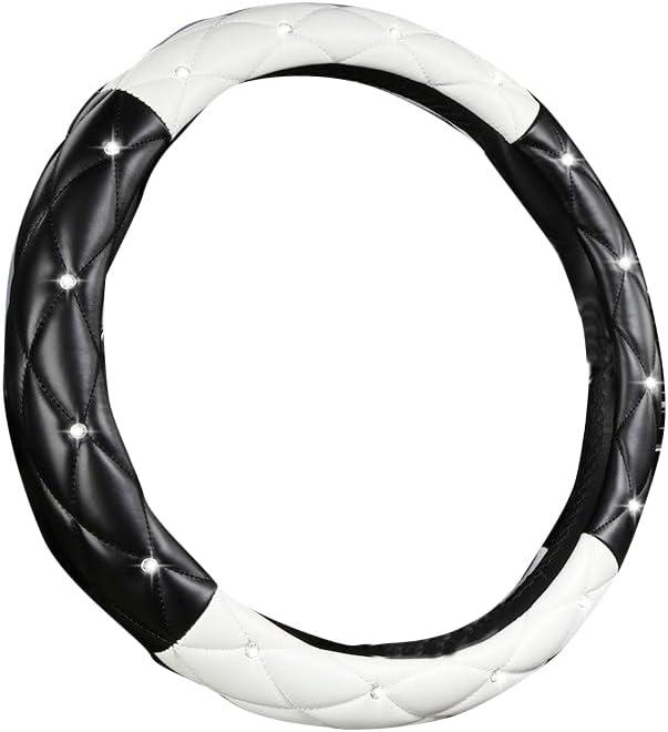 Car Steering Wheel Cover, Non-Slip Elastic Stretch Diamond Soft Leather Auto Steering Wheel Protector, Sparkling Diamond Vehicle Decor Accessories for Women Girls, Universal 15 Inch for Vehicles
