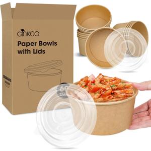 Ginkgo 60 Count 30 oz Disposable Paper Bowls with Lids, Leak Proof Large Hot Soup Bowls Bulk Containers, Large Paper Bowls for Ice Cream, Hot Soup, Salad, Dessert, Cereals (60 Count with Lids)