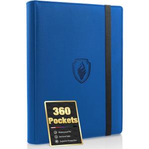 Premium 9 Pocket Card Binder for 360 Cards, Fabmaker PU Cover Trading Card Binder, Sturdy Card Collection Album, Sleek Card Holder Folders for Game Cards & Sports Cards, Royal Blue
